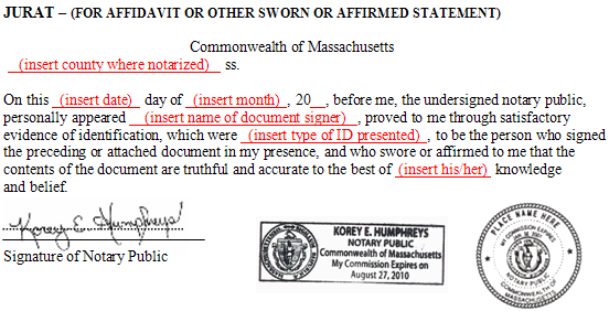 Massachusetts Jurat