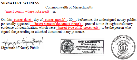 Massachusetts Signature Witness